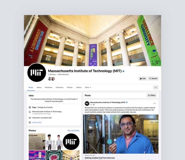 MIT's flagship account Facebook page.