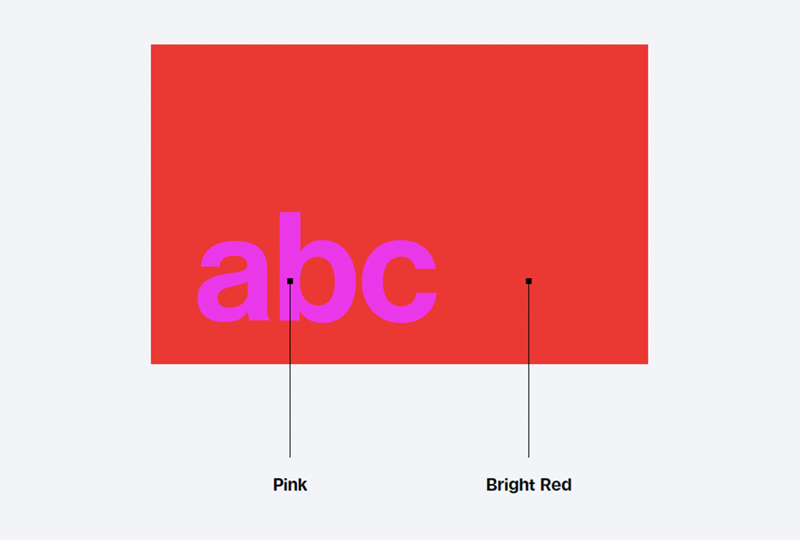 Example showing insufficient color contrast: pink text on a bright red background.