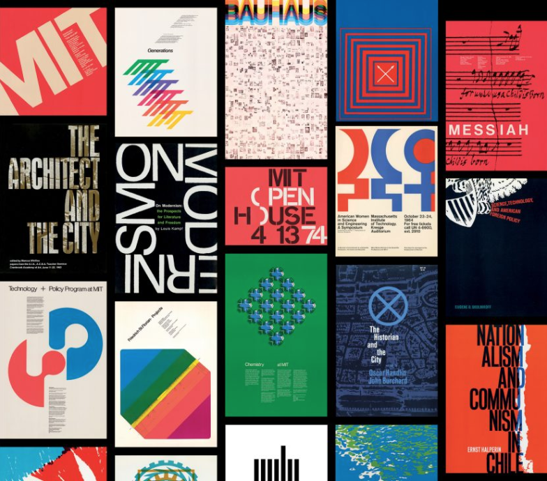 A colorful collage of posters designed by Muriel Cooper and Jacqueline Casey.
