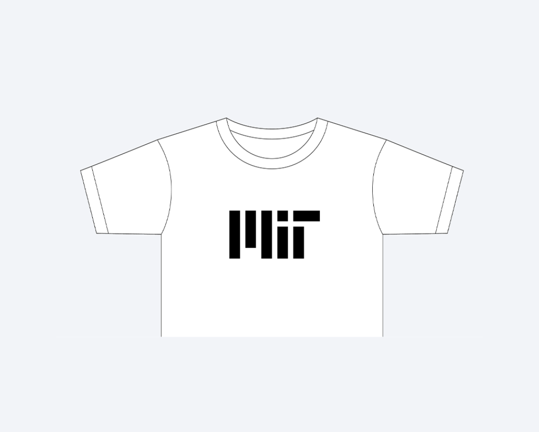 Example of a white t-shirt with a black MIT logo.