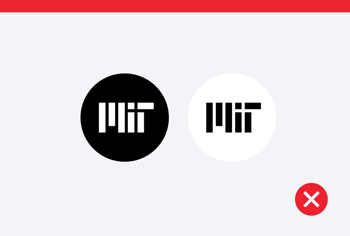 Don't example showing a solid black circle with a white MIT logo next to a white circle with a black MIT logo.