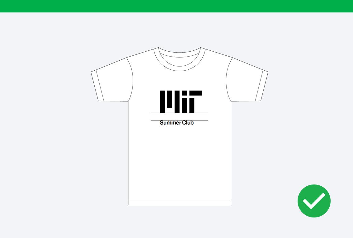 Do example that shows a t-shirt with 1" of space between the MIT logo and Summer Club in text.