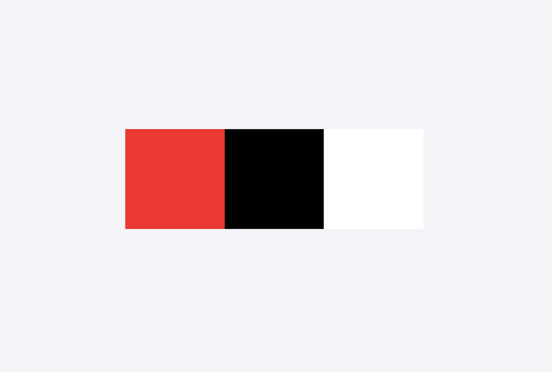Color palette showing bright red, black, and white.