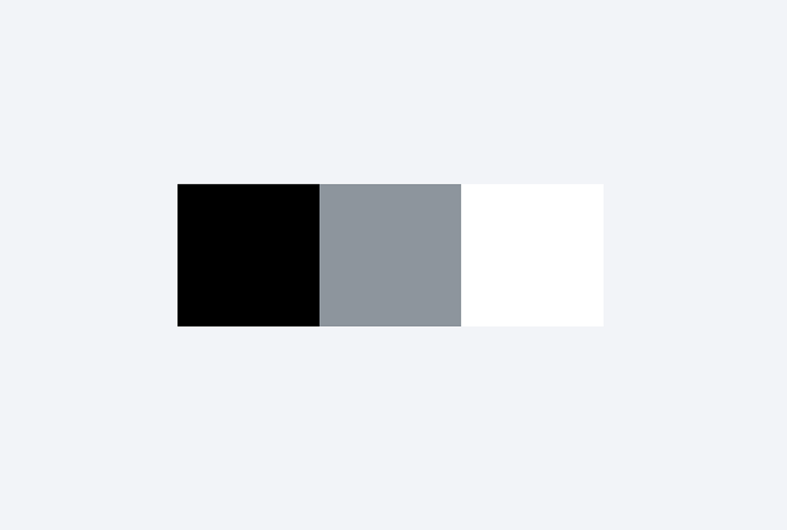 Color palette showing black, silver gray, and white.