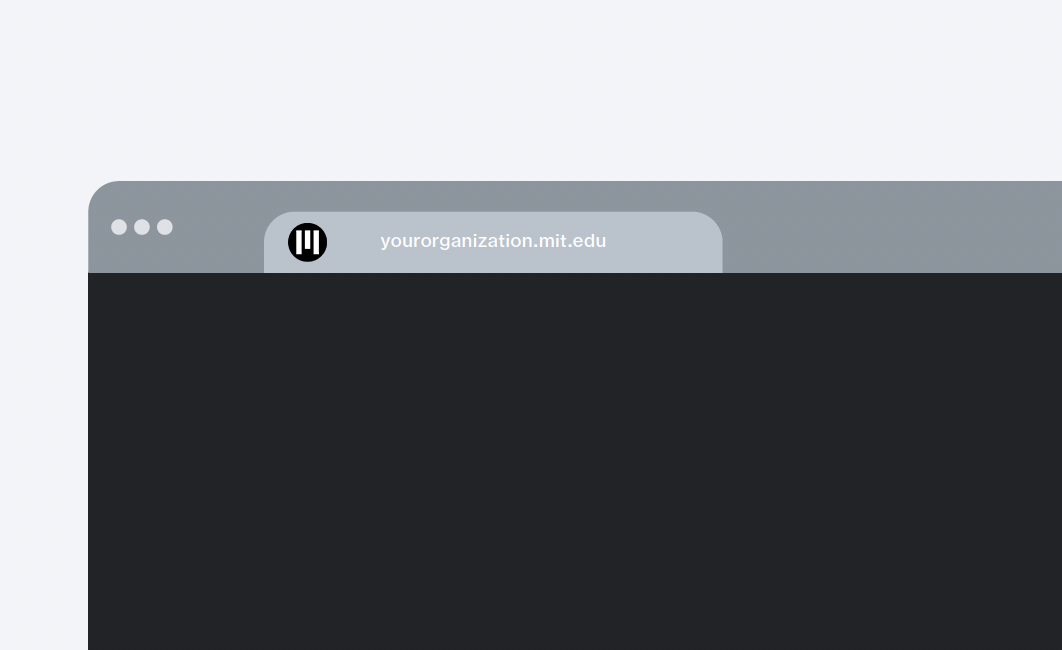 The favicon with a white M on a black circle.