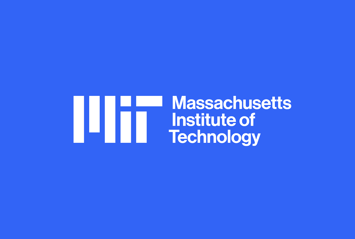 The three-line logo lock-up. The white MIT logo is next to Massachusetts Institute of Technology on a blue background.