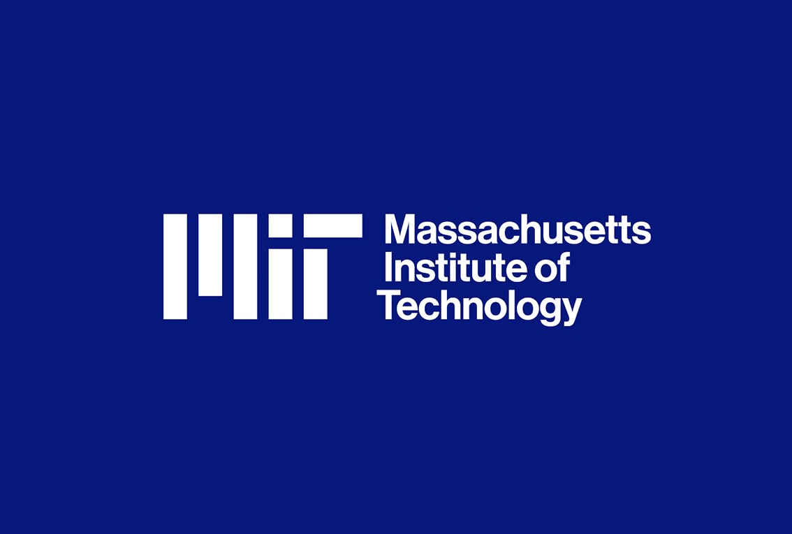 The three-line logo lock-up. The white MIT logo is next to Massachusetts Institute of Technology on a dark blue background.
