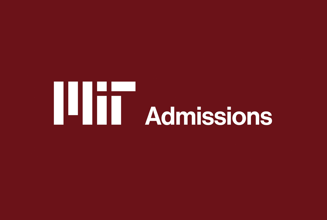 White Admissions sub-brand logo on an MIT red background.