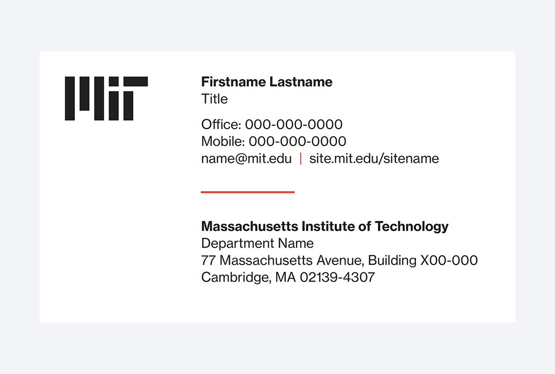 Business card with the MIT logo in black.