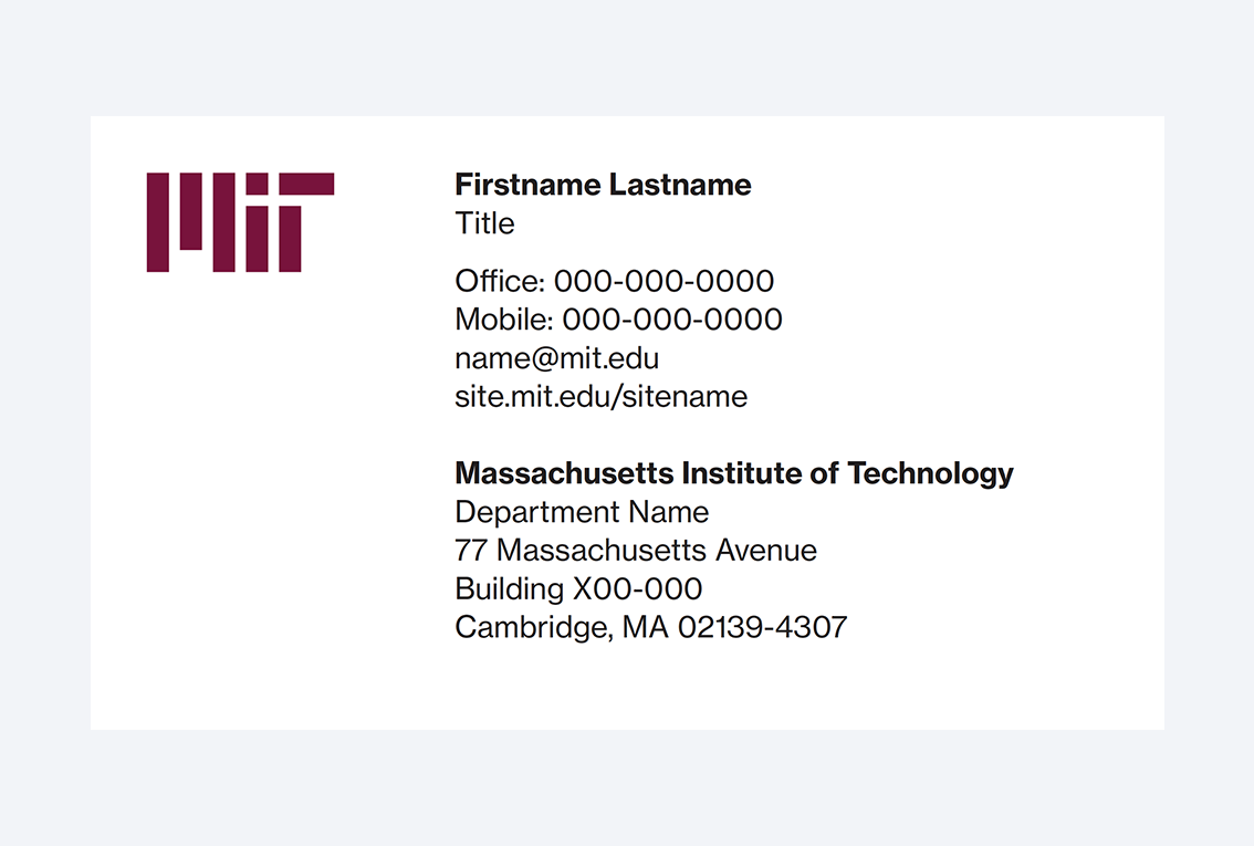 Business card with an MIT red logo.